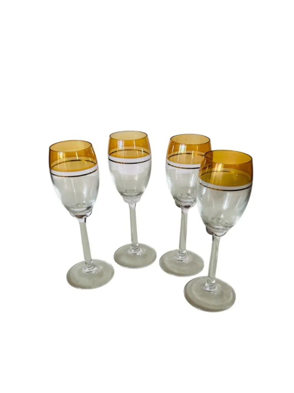 Vintage Circleware Gold Rim Cordial Wine Glass Set Stemware 3oz MCM 1950s/60s